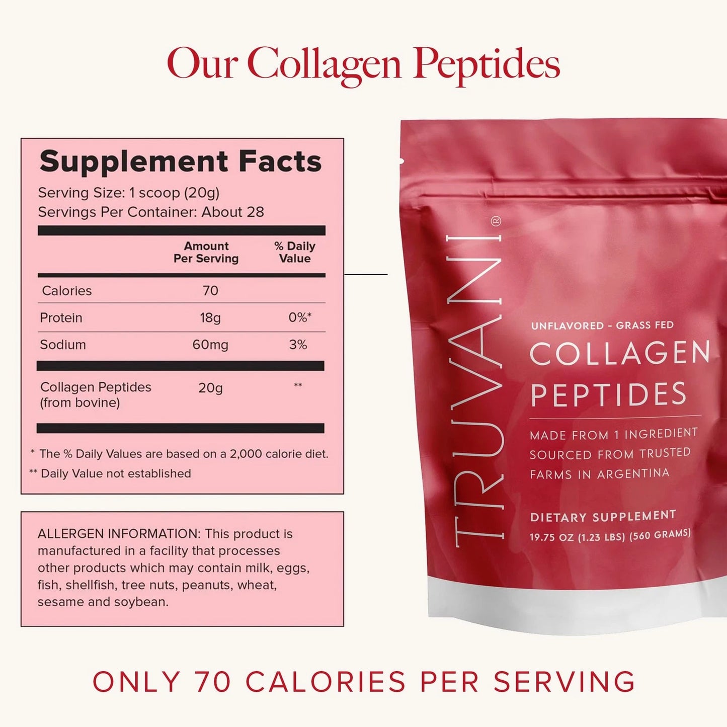 TruVani collagen peptides packaging with supplement facts on a white background