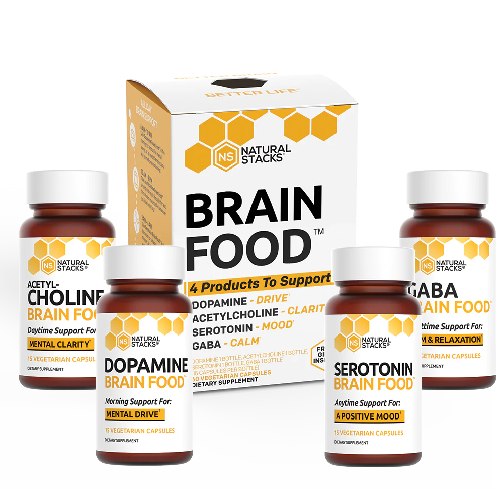 Natural Stacks, Brain Food™, 4 Bottles, 15 Vegetarian Capsules Per Bottle