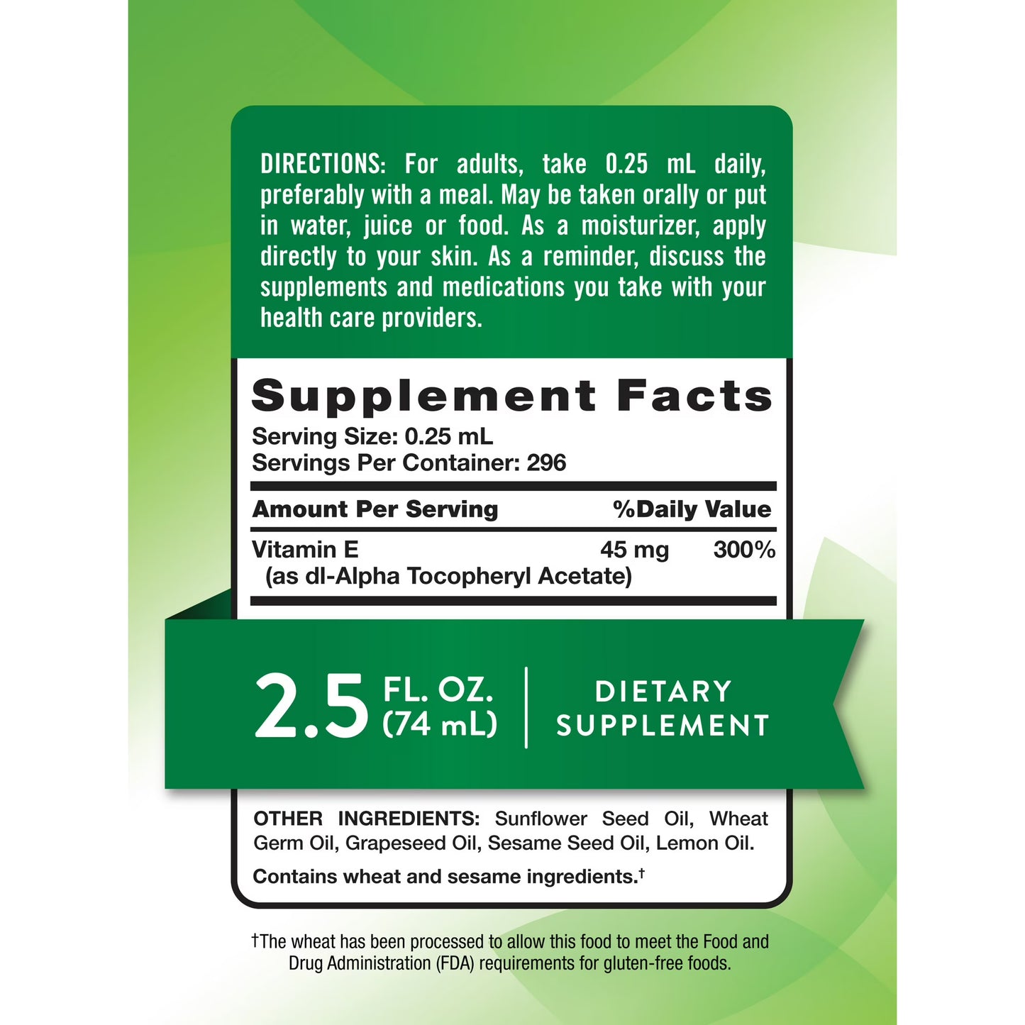 Nt Vitamin E Oil Liquid Unflavored 2.5 Oz - 2.5 FZ Nt Vitamin E Oil Liquid Unflavored 2.5 Oz - 2.5 FZ