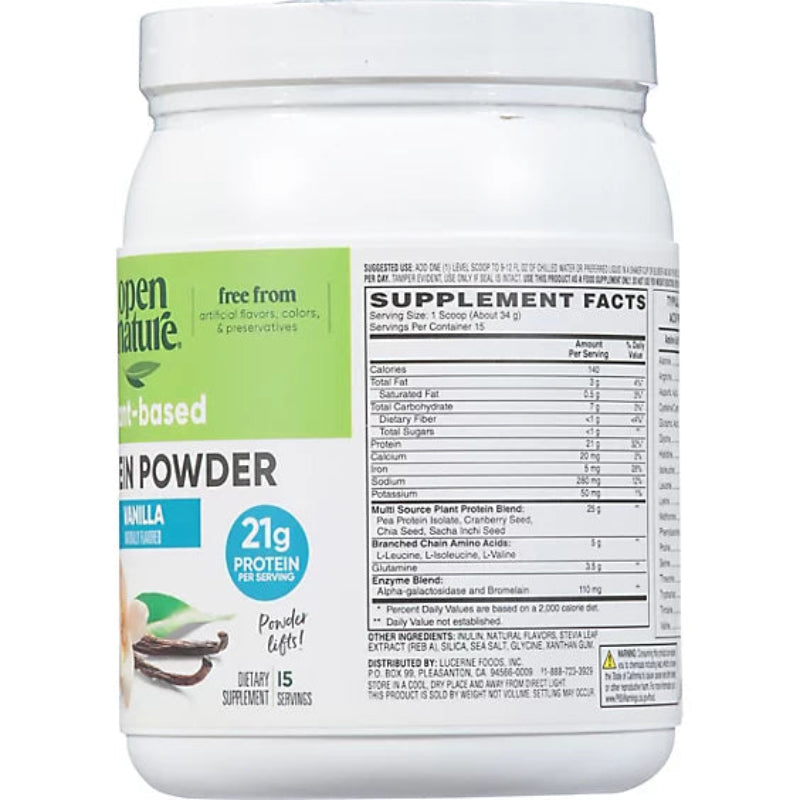Open Nature Vanilla Plant Based Protein Powder - 18 Oz