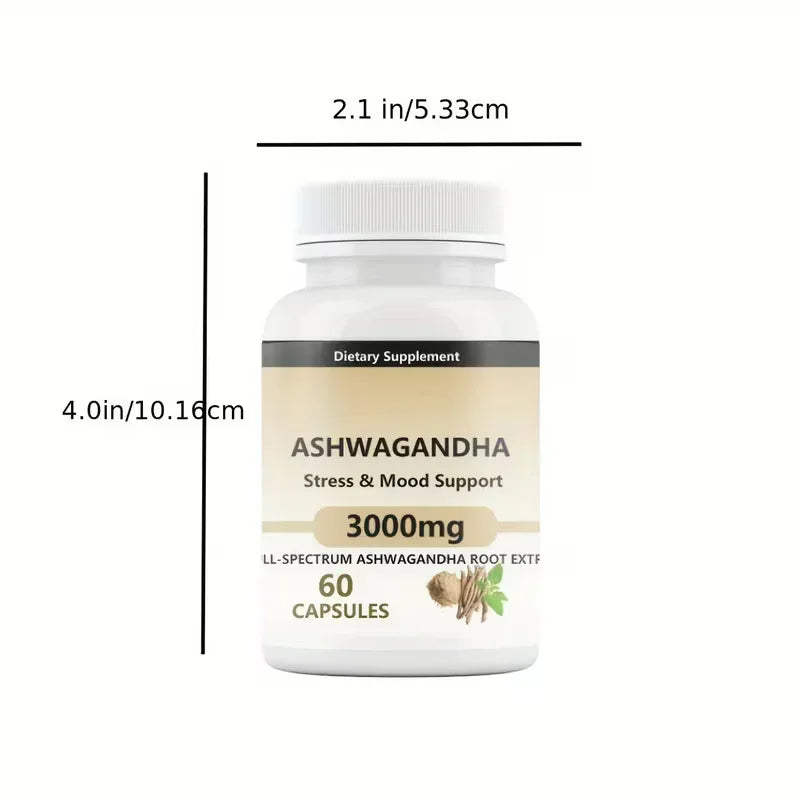 Ashwagandha Capsules 3000mg – Stress Relief & Mood Support | 60 Ct Peaceful Pleasures