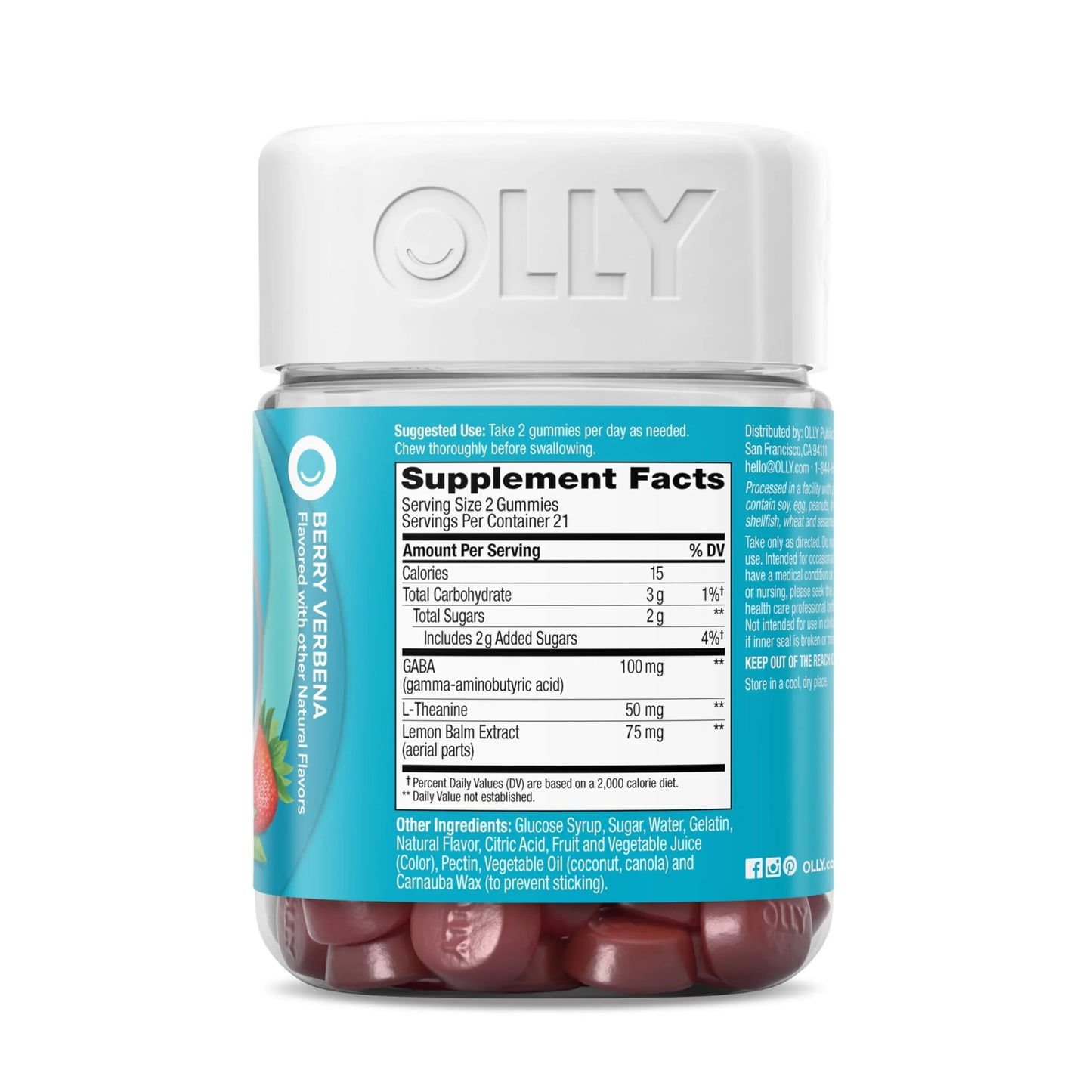 OLLY Goodbye Stress Gummies, Berry Flavor, 42 Count Peaceful Pleasures Health and Wellness