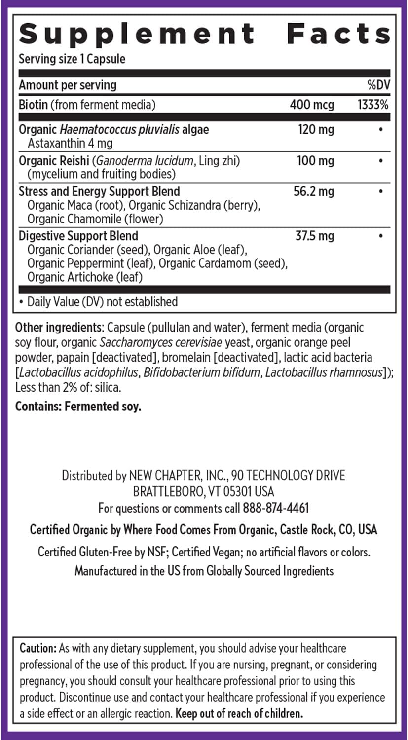 Supplement facts label on a purple background