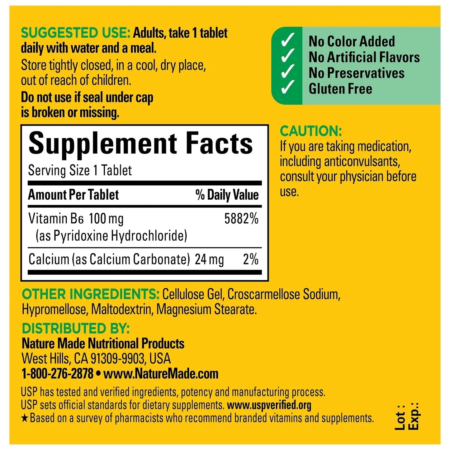 Nature Made Vitamin B6 100mg Tablets, 100 Count Vitamin B6 Supplement Peaceful Pleasures Health and Wellness