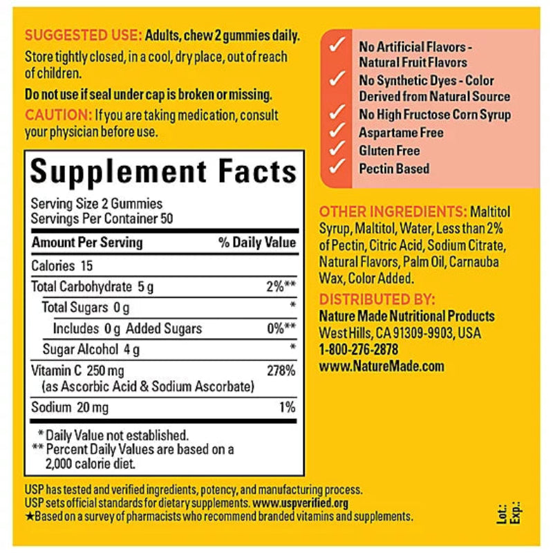 Supplement label with facts and ingredients on a yellow background