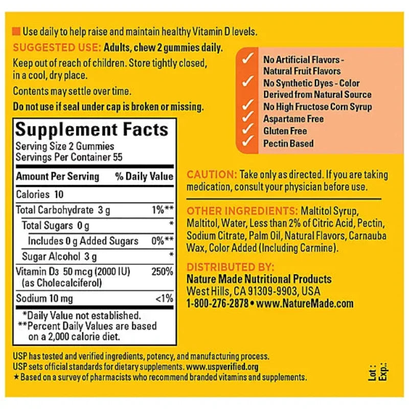 Nature Made Zero Sugar D3 Gummies - 110 Count Nature Made Zero Sugar D3 Gummies - 110 Count