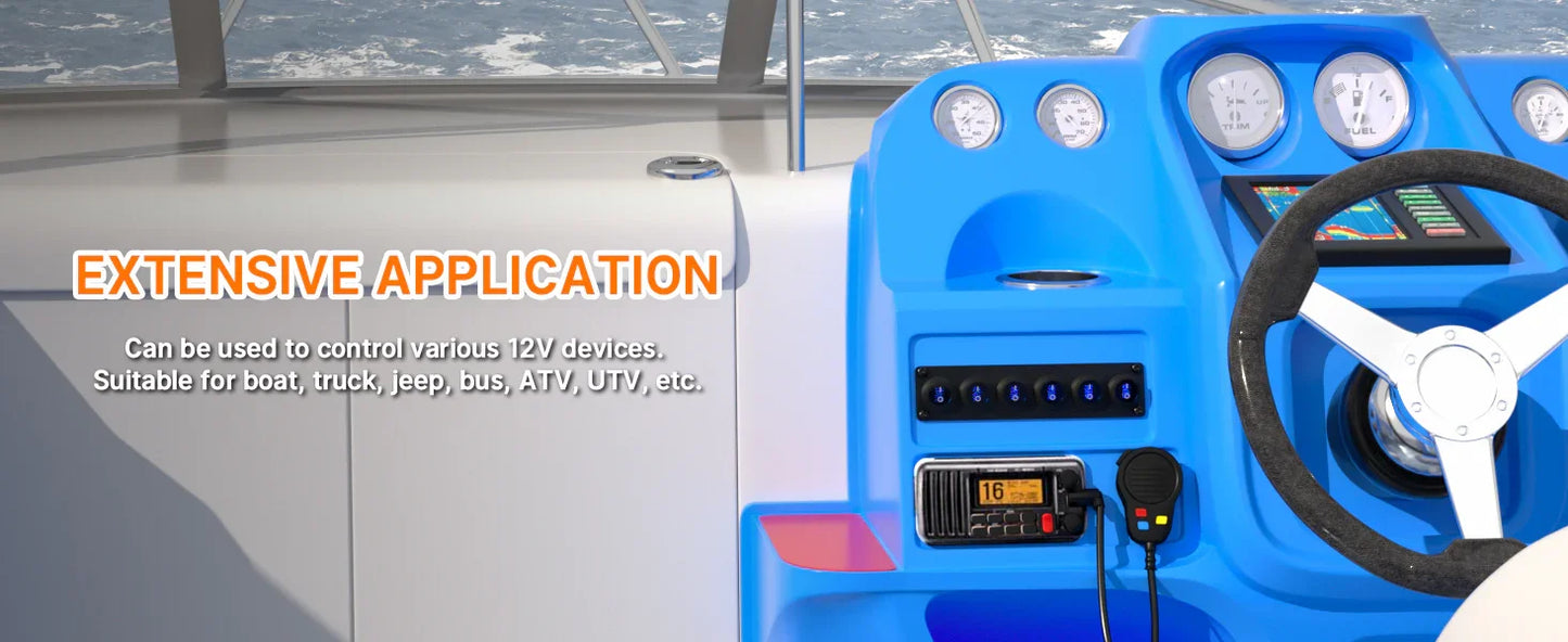 6 Gang Switch Panel 12V 20A Waterproof Round Rocker Switch Panel Blue LED Lighted 12 Volt Marine Toggle Switch Panel for Car Peaceful Pleasures Health and Wellness