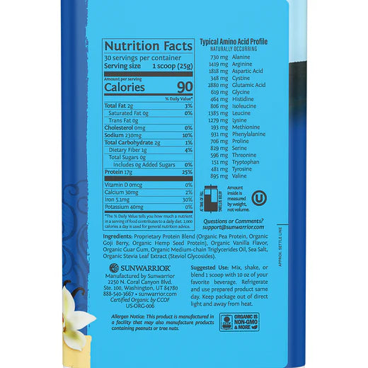 SunWarrior Protein Warrior Blend 1.65 Lb Vanilla Plant Protein Powder