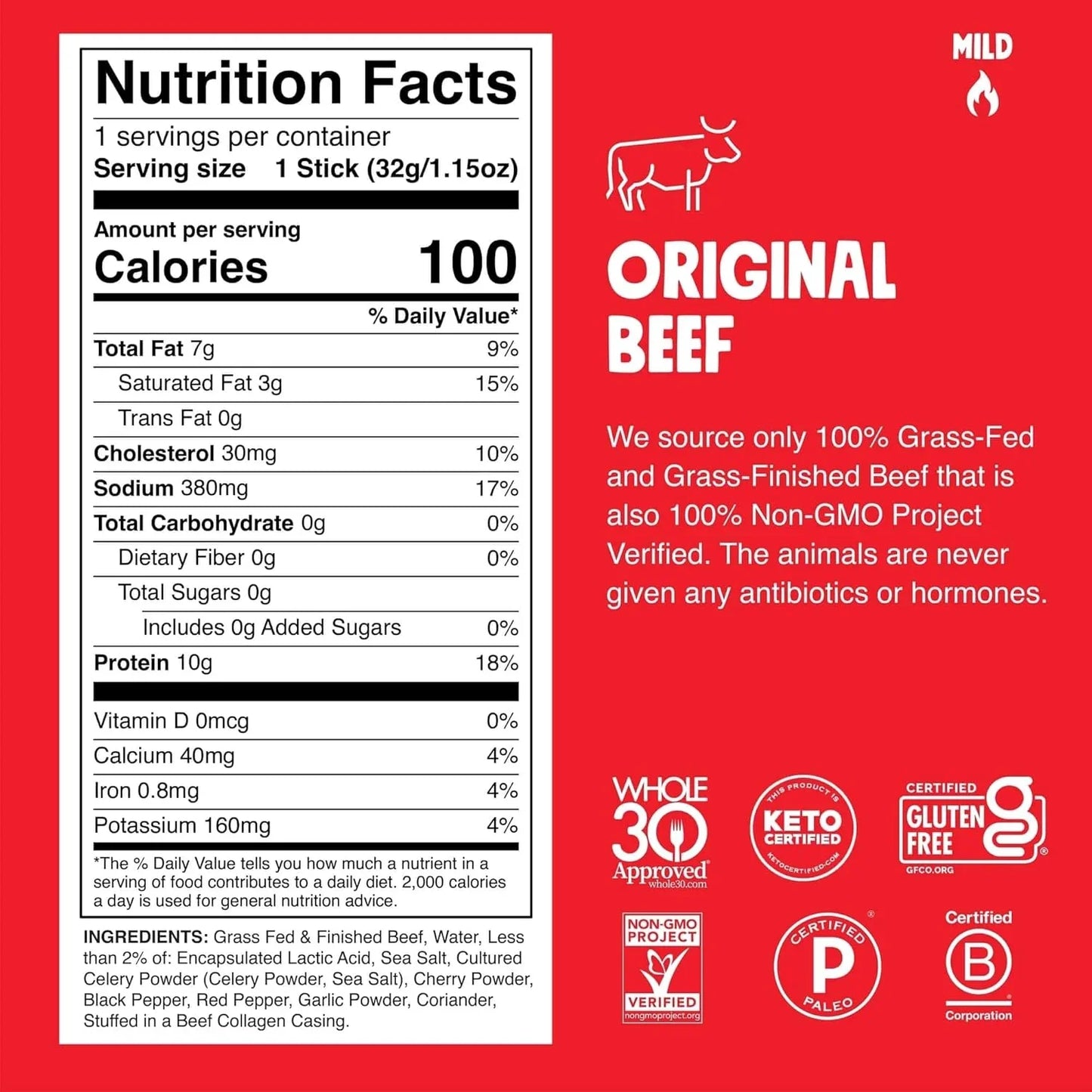 Chomps Original Beef Jerky Sticks | Grass-Fed, Keto & Paleo 8-Pack Meat Snacks Chomps