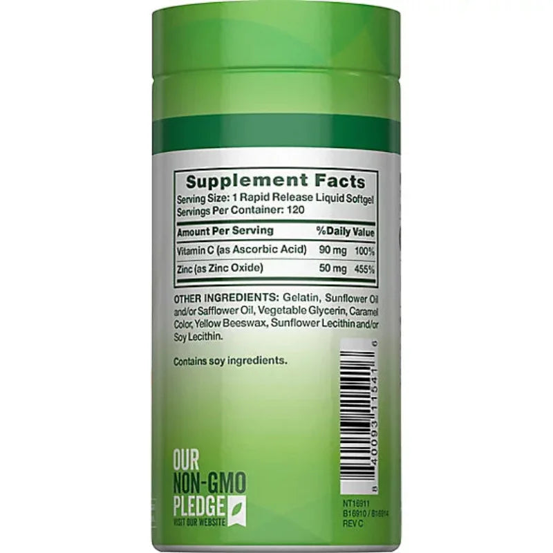 Nature's Truth Rapid Release Zinc 50 mg Plus Vitamin C - 120 Count Nature's Truth Rapid Release Zinc 50 mg Plus Vitamin C - 120 Count