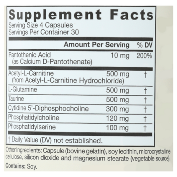 Supplement facts label with various nutrients listed on a white background