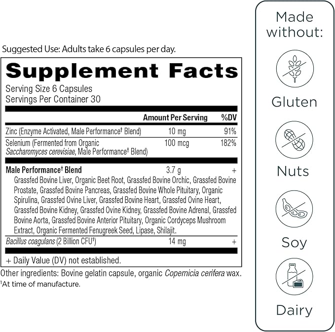Ancient Nutrition Organ Supplements for Men, Grass-Fed and Wild Organ Complex Capsules, Liver, Prostate, Pancreas Supports Male Performance, Healthy Aging, 180 Ct