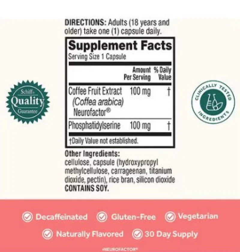 Schiff Neuriva Original, 30 Capsules (2-Pack) | 60 Capsules Total Brain & Cognitive Supplements Schiff