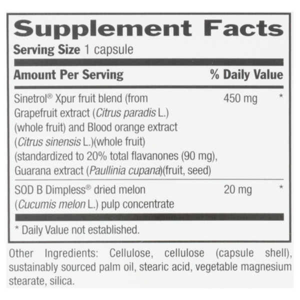 Supplement facts label with detailed ingredient list on a white background