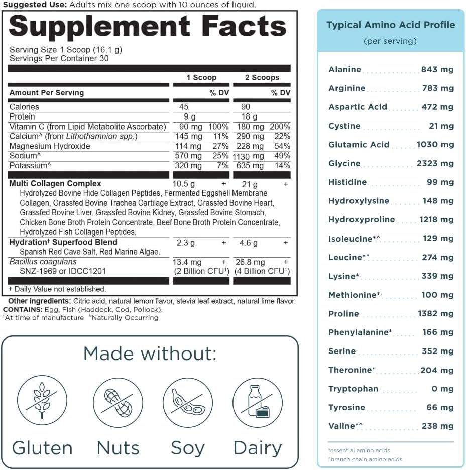 Supplement label with detailed nutritional information and ingredients.