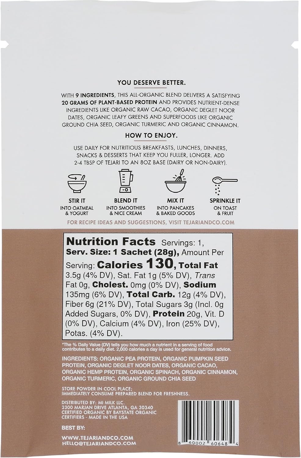 Back of a food package with nutritional information and usage instructions.