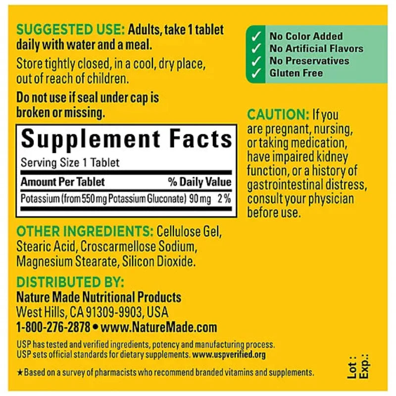 Nature Made Potassium Gluconate 550 Mg - 100 Count Nature Made Potassium Gluconate 550 Mg - 100 Count