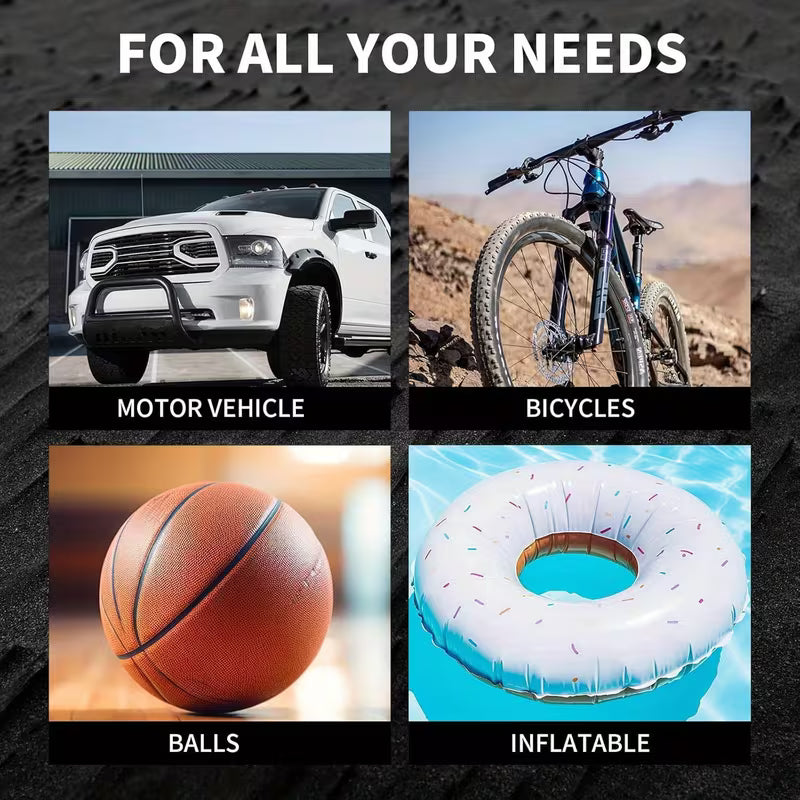 Promotional graphic with images of a motor vehicle, bicycles, a basketball, and an inflatable item, labeled 'For All Your Needs'.