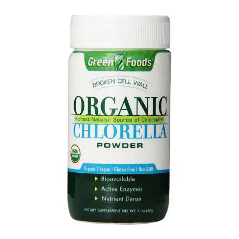 Green Foods Organic Chlorella Powder Superfood Support 2.1oz Peaceful Pleasures