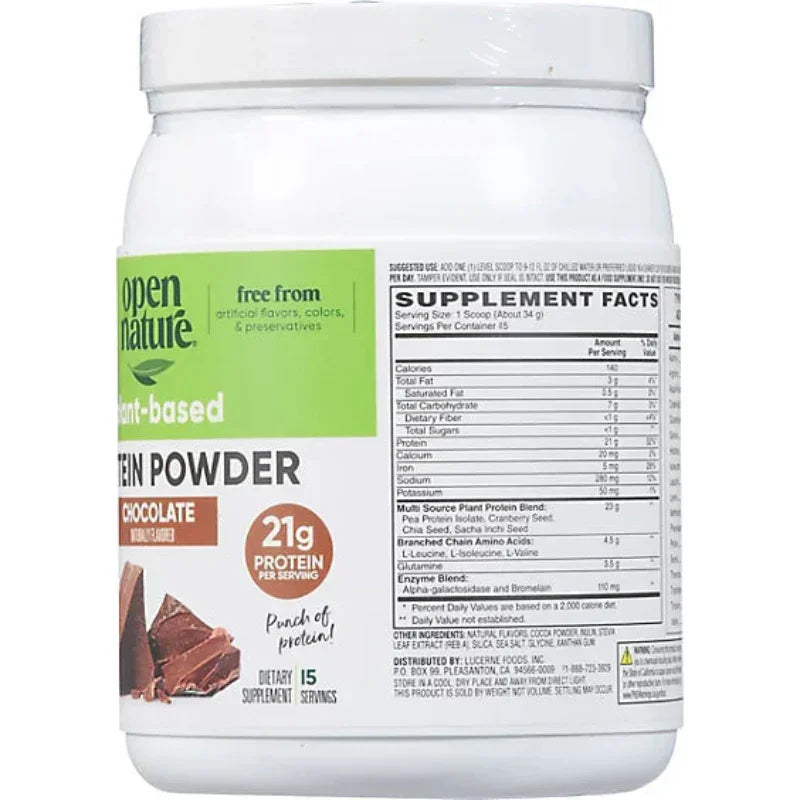 Open Nature Chocolate Plant-Based Protein Powder - 18 Oz (2-Pack) Protein Powder Open Nature