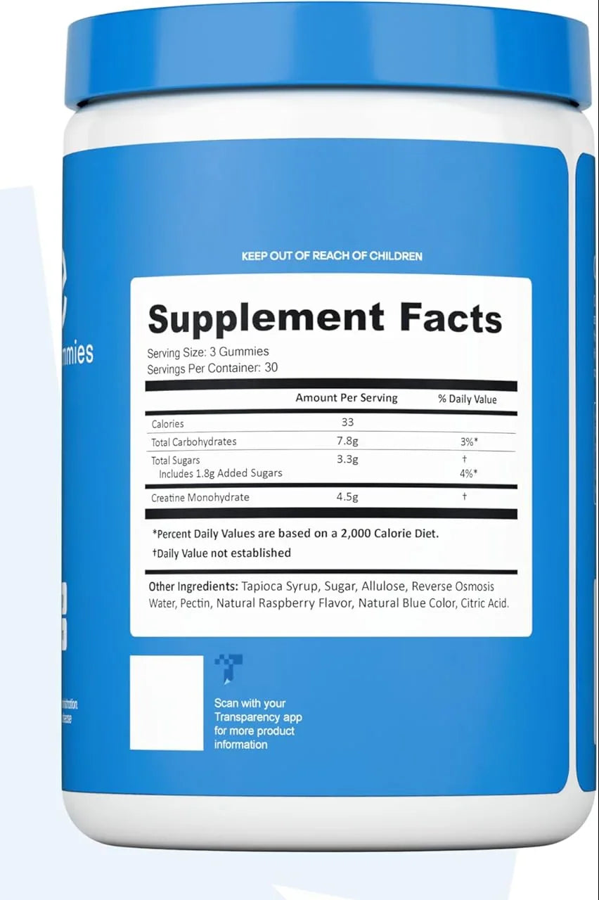 Creatine Monohydrate Gummies 2-Pack | Blue Raspberry | Vegan | 180ct Peaceful Pleasures Health and Wellness
