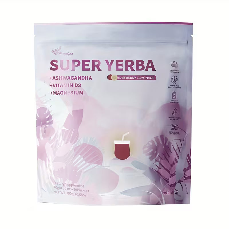 Super Yerba packaging with ingredients listed on a white background