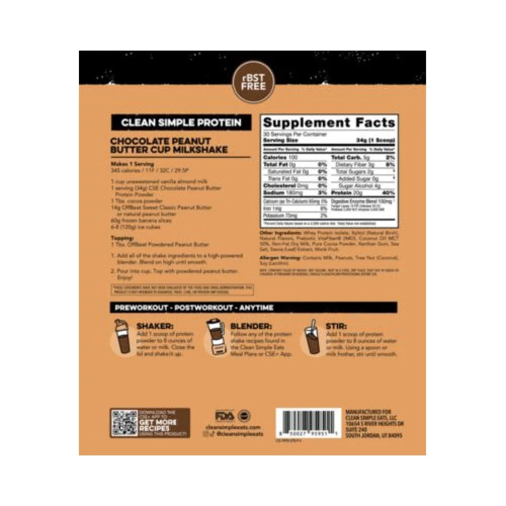 Clean Simple Eats Protein, Chocolate Peanut Butter 36 oz