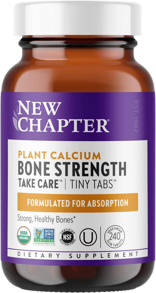 New Chapter Calcium Supplement - Bone Strength Tiny Tabs Organic Calcium with Magnesium, Vitamin D3+K2, 70+ Trace Minerals for Bone Health, Gluten Free, Easy to Swallow - 240 ct