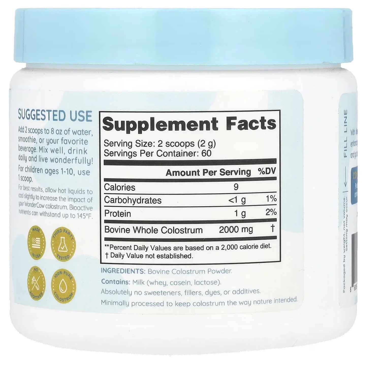 Wondercow Colostrum Powder Double Pack | 8.46 oz Unflavored Peaceful Pleasures Health and Wellness