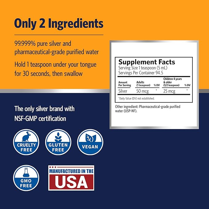 Sovereign Silver Bio-Active Hydrosol 10 PPM 16 fluid oz 473 ml Daily+ Immune Support
