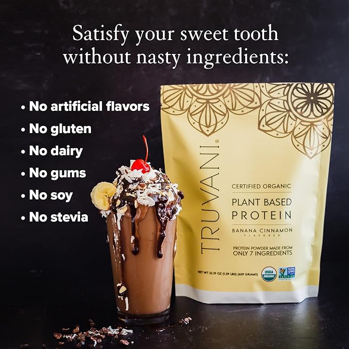 Truvani Vegan Pea Protein Powder | Banana Cinnamon | 20g Organic Plant Based Protein | 20 Servings 22.19 Oz 1.39 lbs
