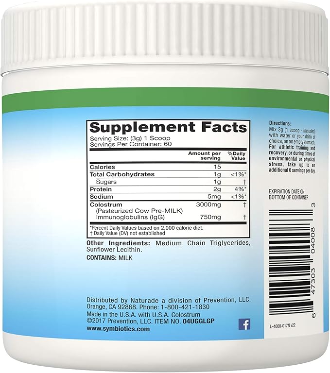 Symbiotics Colostrum Plus Powder Supplement for Immunity Support, 6.3 Ounces (180 g)