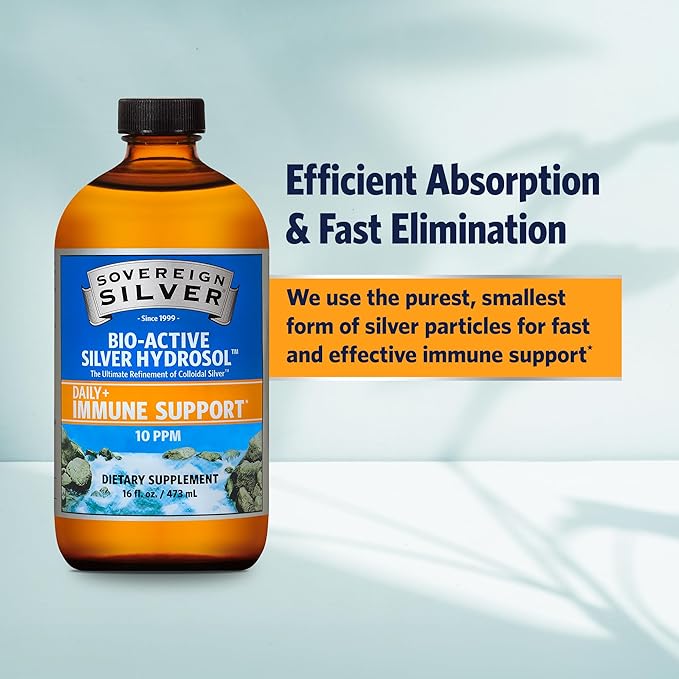 Sovereign Silver Bio-Active Hydrosol 10 PPM 16 fluid oz 473 ml Daily+ Immune Support