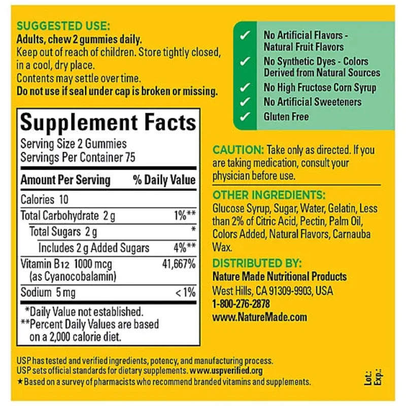Nature Made Adult Gummies Energy B12 1000 Mcg Per Serving Cherry & Mixed Berries - 150 Count Nature Made Adult Gummies Energy B12 1000 Mcg Per Serving Cherry & Mixed Berries - 150 Count
