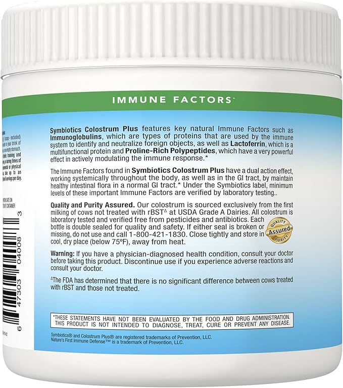 Symbiotics Colostrum Plus Powder Supplement for Immunity Support, 6.3 Ounces (180 g)