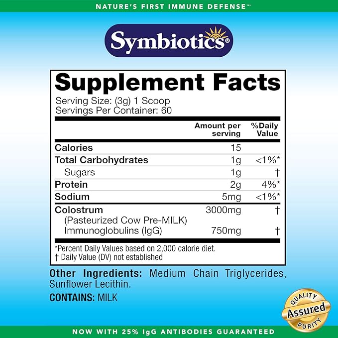 Symbiotics Colostrum Plus Powder Supplement for Immunity Support, 6.3 Ounces (180 g)