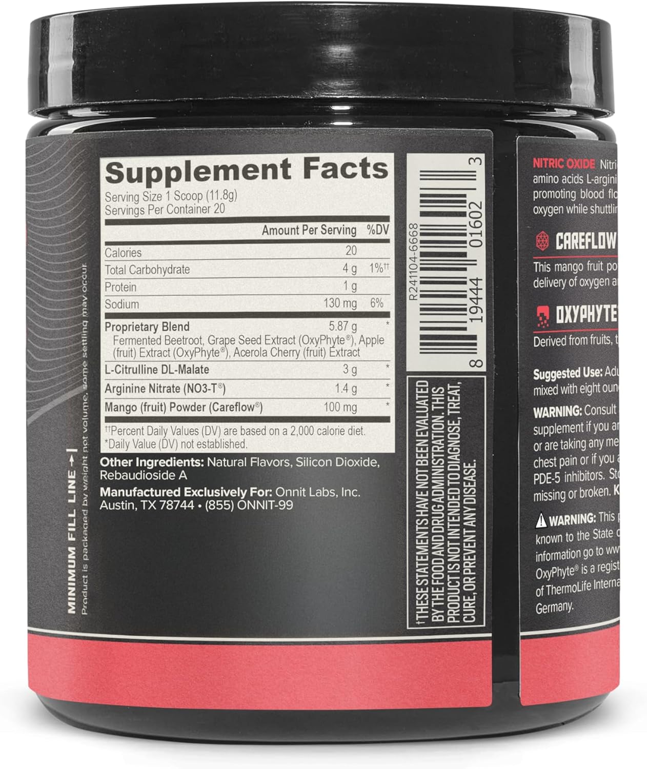 ONNIT Total Nitric Oxide Powder, Harvest Fruit Punch, 20 Servings