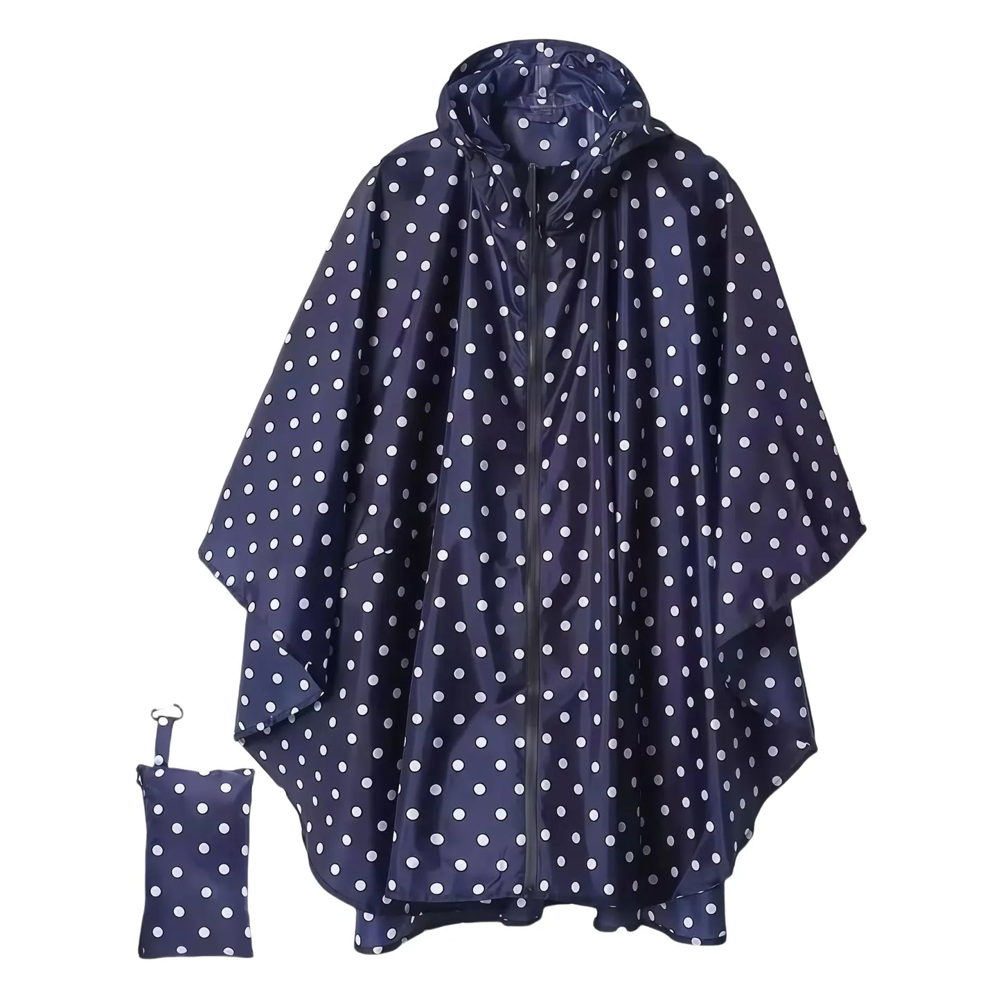 Unisex Zip-Up Rain Poncho | Polka Dot Waterproof Outdoor Coat