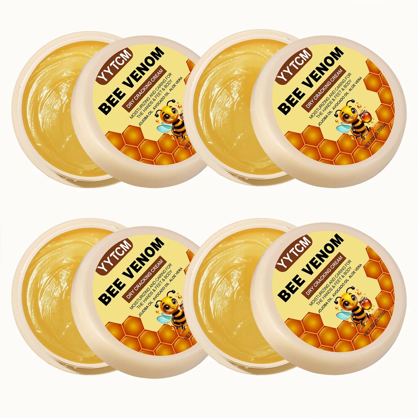 Bee Venom Dry Crack Moisturizing Cream, Hydrating & Nourishing for Autumn Winter, Smooth & Soft Skin Care, Hydrating Foot Cream Peaceful Pleasures Health and Wellness 4Pcs 20g