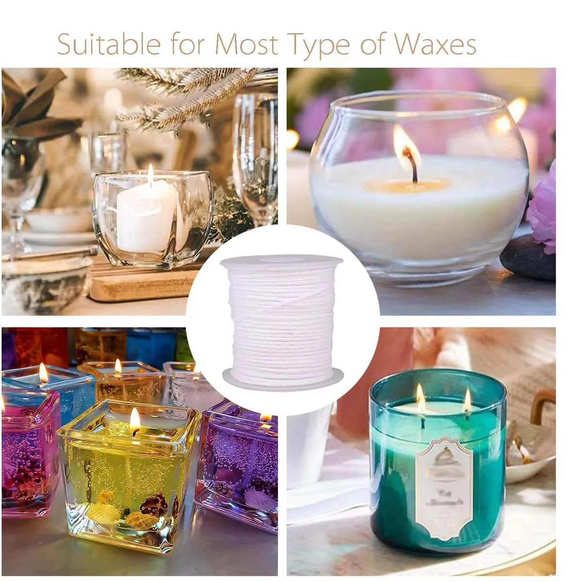 61m Cotton Braided Candle Wicks – 2-Roll DIY Candle Making Set