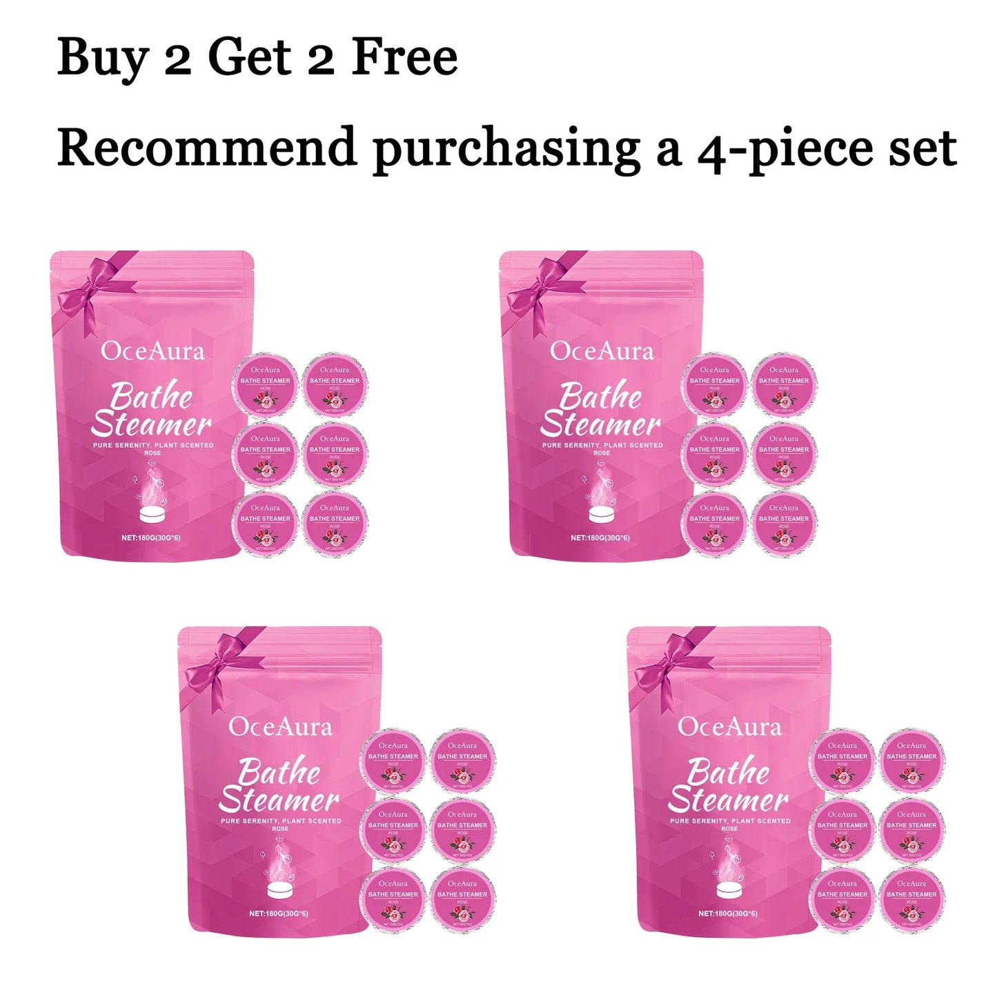 OceAura Rose Bath Steamer Tablets 6-Pack – Aromatherapy Soak