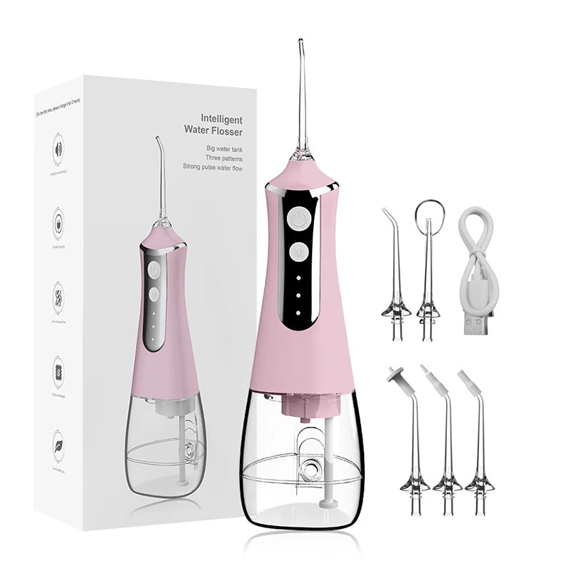 Electric water flosser home portable flosser usb rechargeable scaler large capacity teeth cleaner teeth beauty with 5 nozzles Peaceful Pleasures Health and Wellness Pink