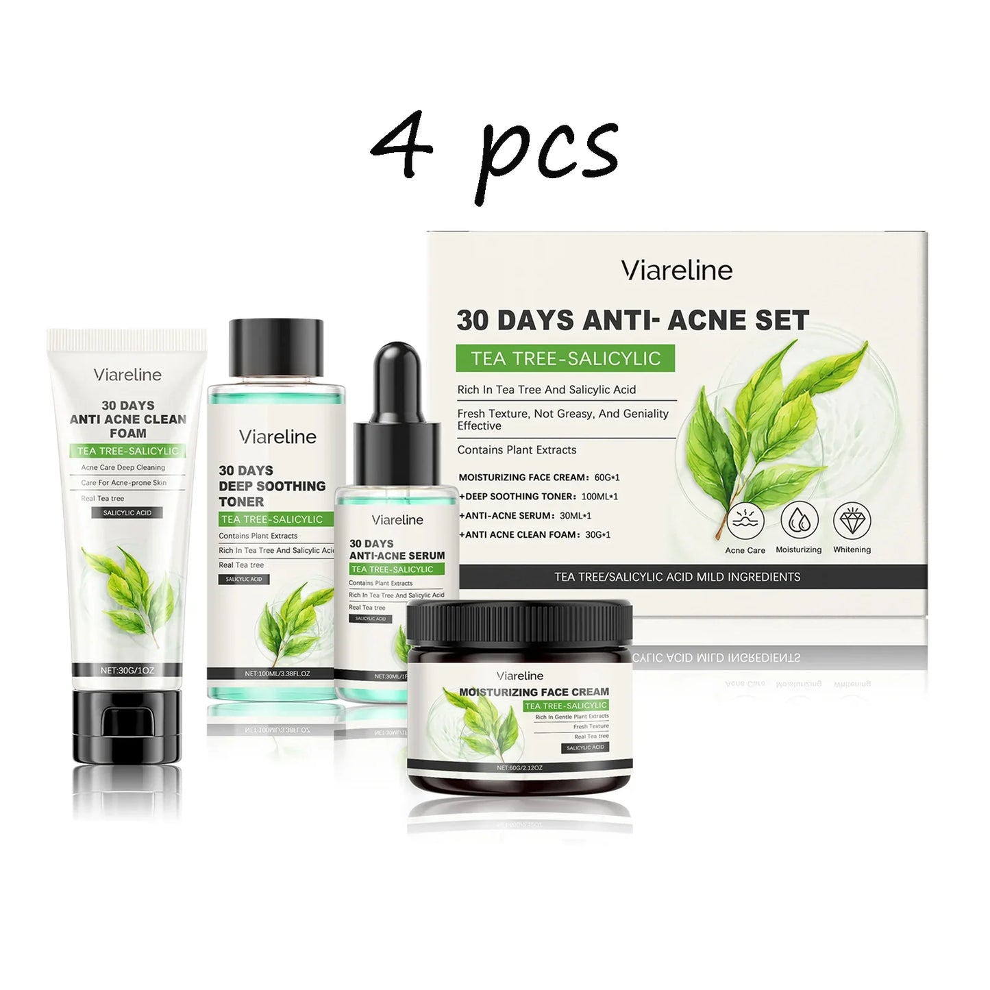 Viareline Salicylic Acid Acne Skin Care Set – 4-Piece Kit
