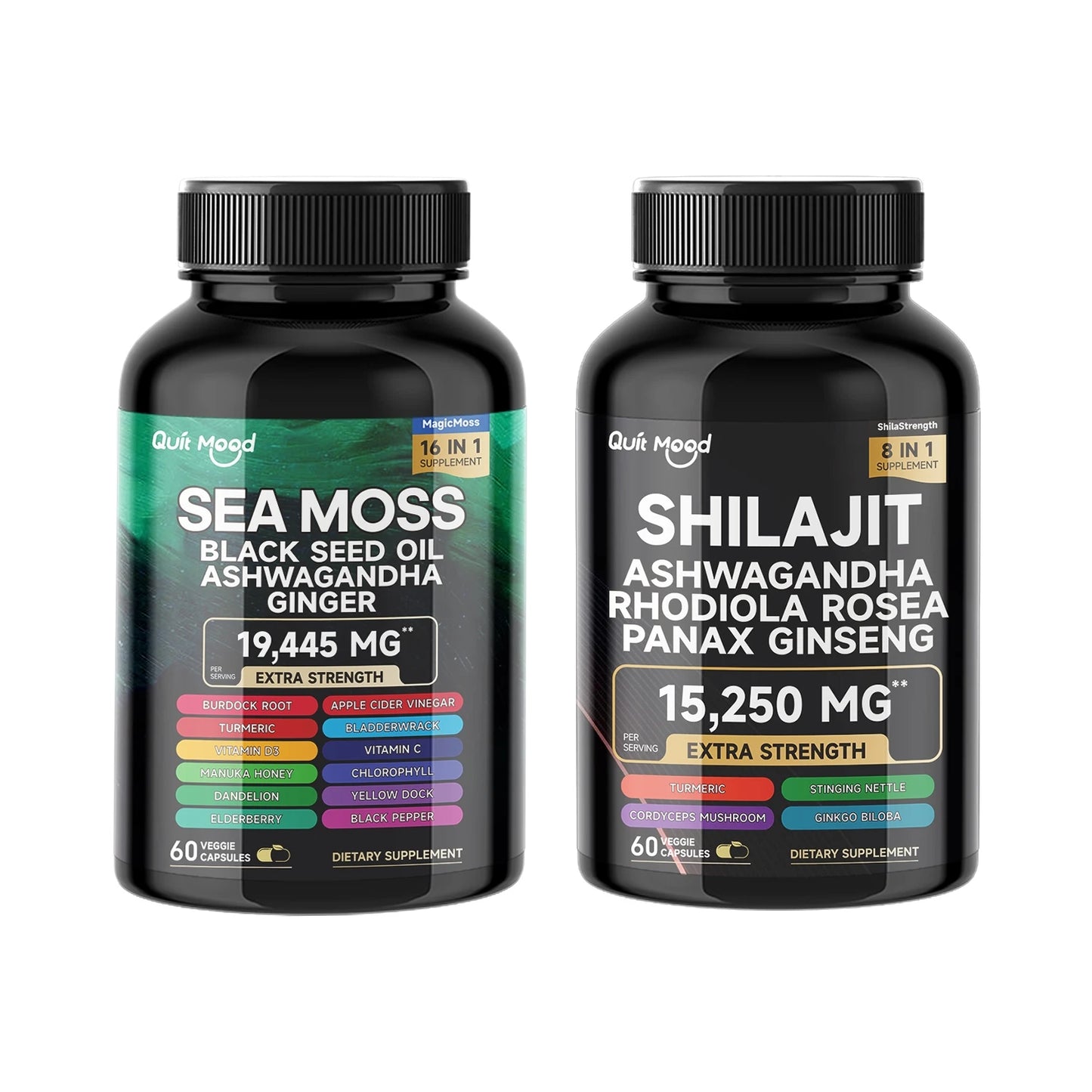 Quitmood Sea Moss Shilajit Energy Bundle for Man & Women, with Black Seed Oil, Ashwagandha, Ginger, Burdock Root, Turmeric Peaceful Pleasures Health and Wellness Energy Bundle United States