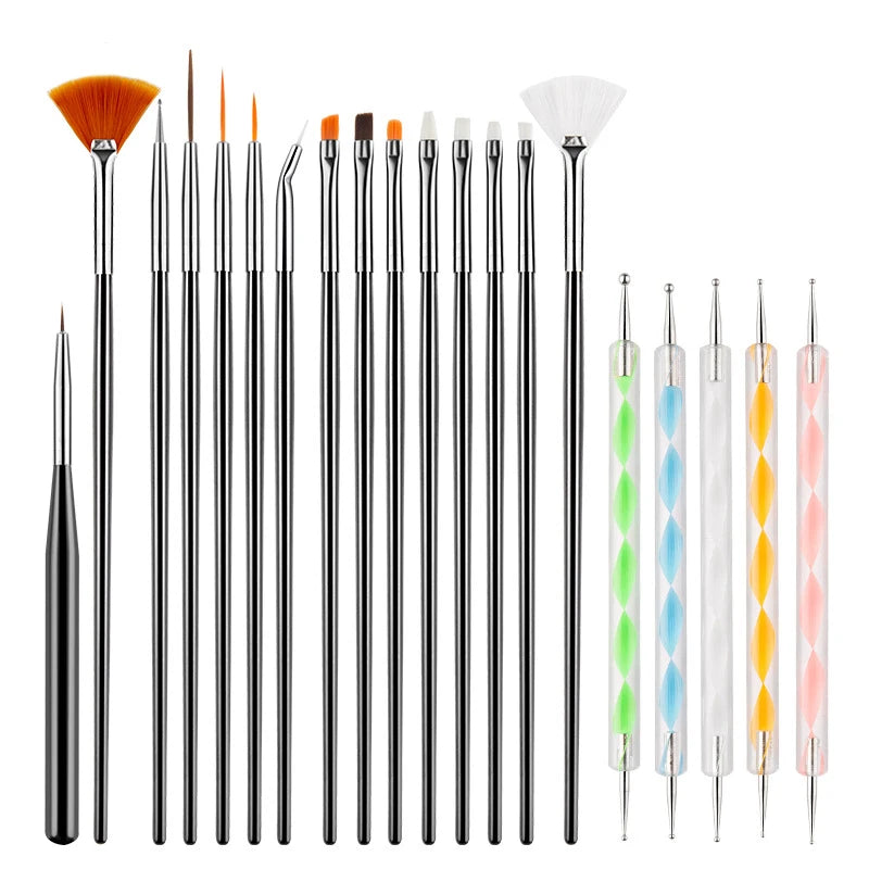 Nail Art Brush Set, Colorful Light Therapy Pen, Dual Tip Drill Pen, Nail Art Tools Pen, Precision Made Peaceful Pleasures Health and Wellness Black 20pcs