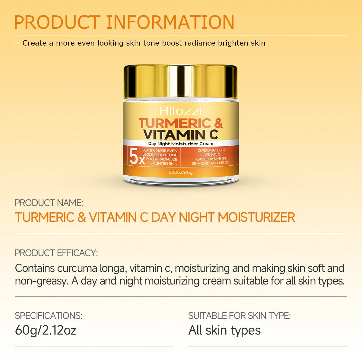 Turmeric & Vitamin C Moisturizer Cream | Hyaluronic Acid