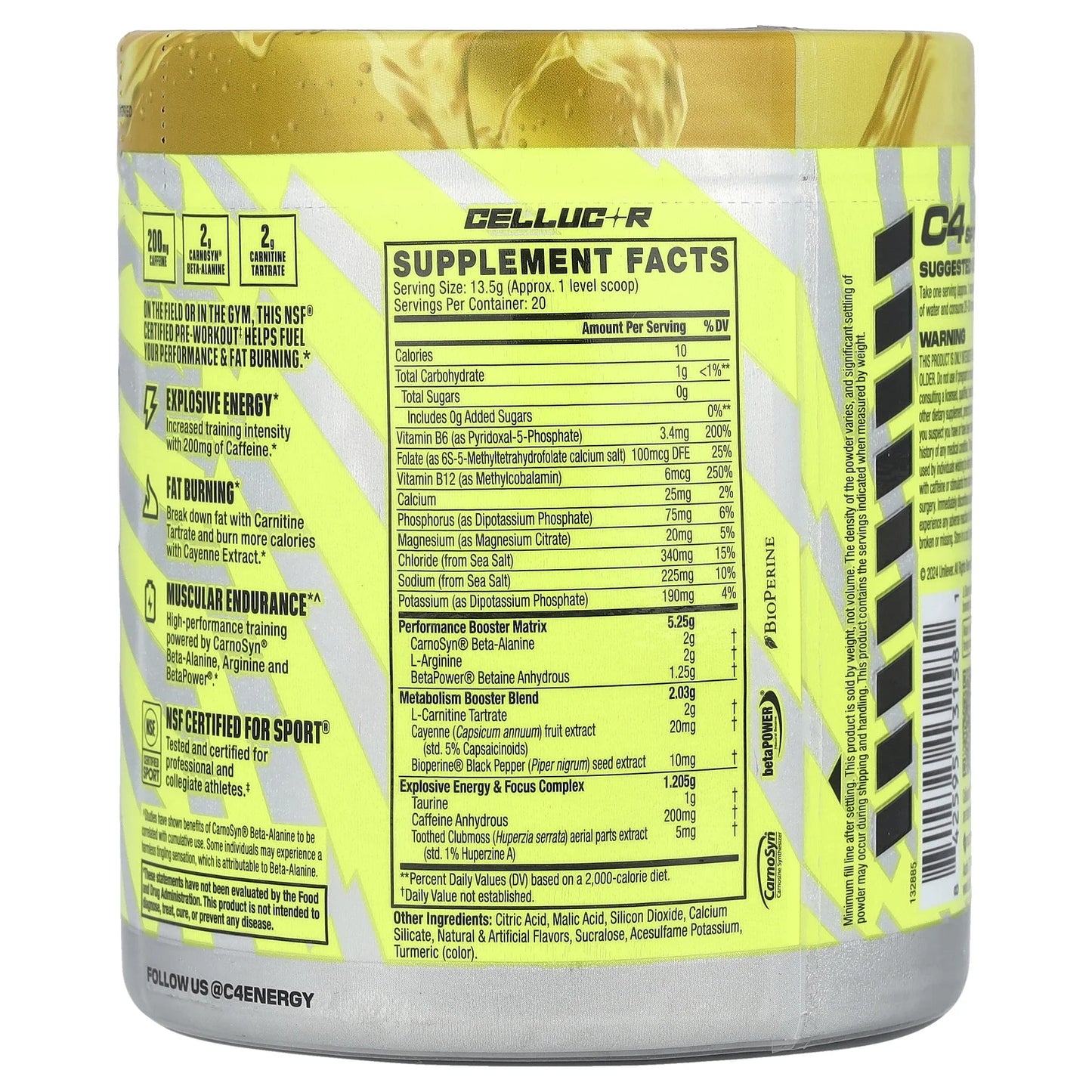 2 Pack! TWO C4 Sport Ripped Pre-Workout Powder, Popsicle® Hawaiian Pineapple, 20 Servings