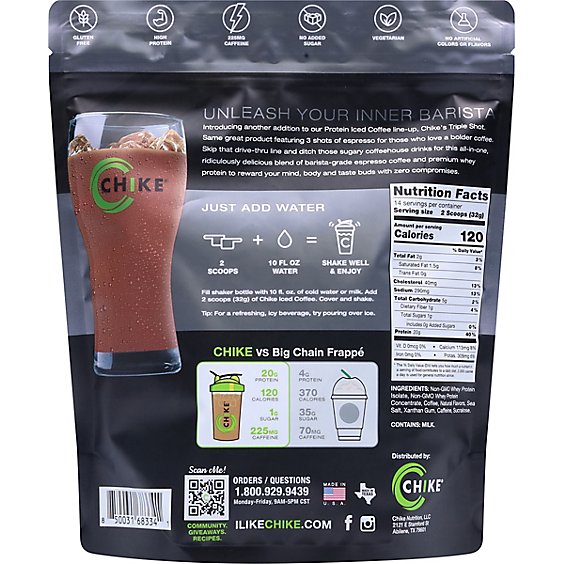2 Pack! TWO Chike Protein Iced Coffee -triple Shot - 15.8 OZ