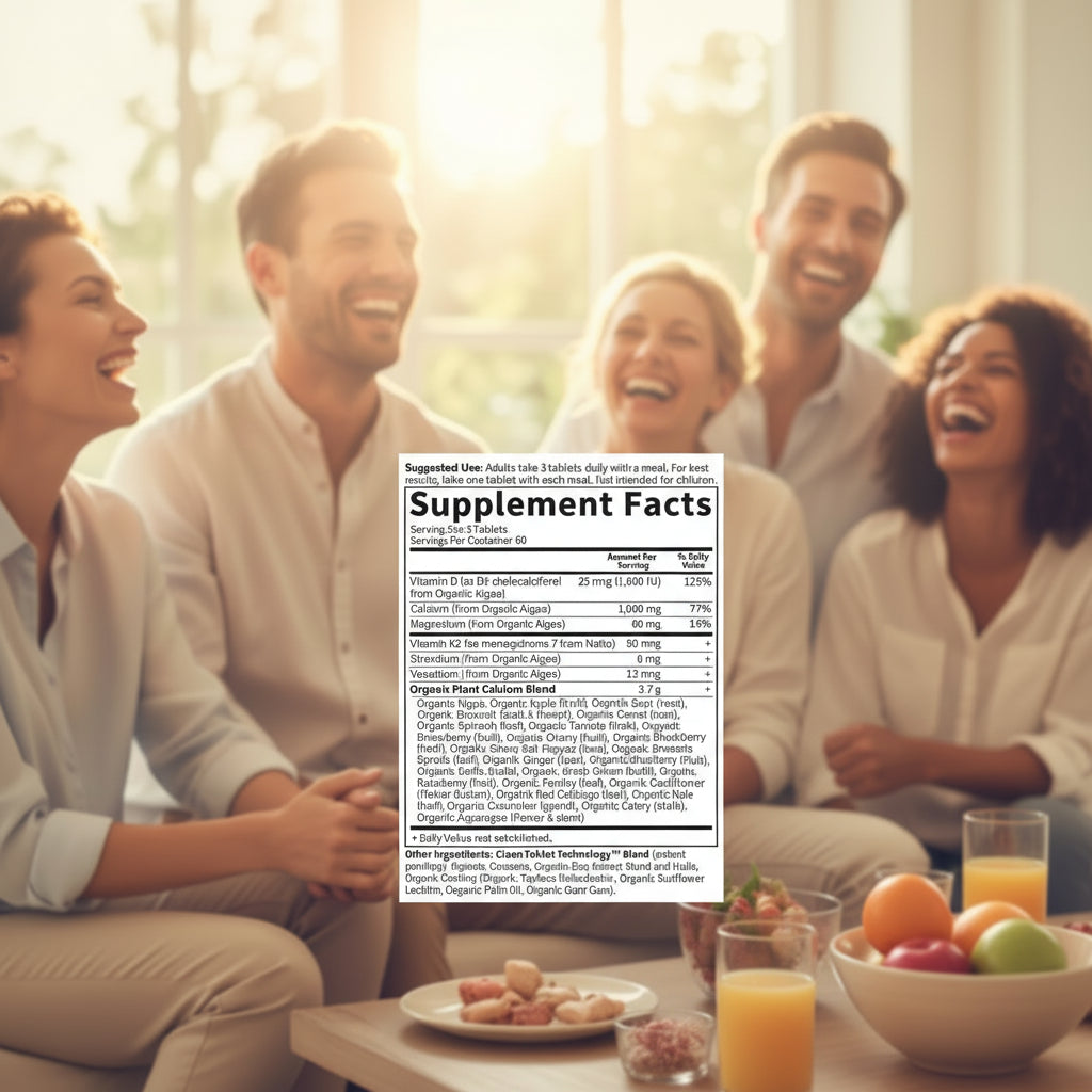 Garden of Life supplement label highlighting the Plant Calcium source and the inclusion of Vitamins D3 and K2.