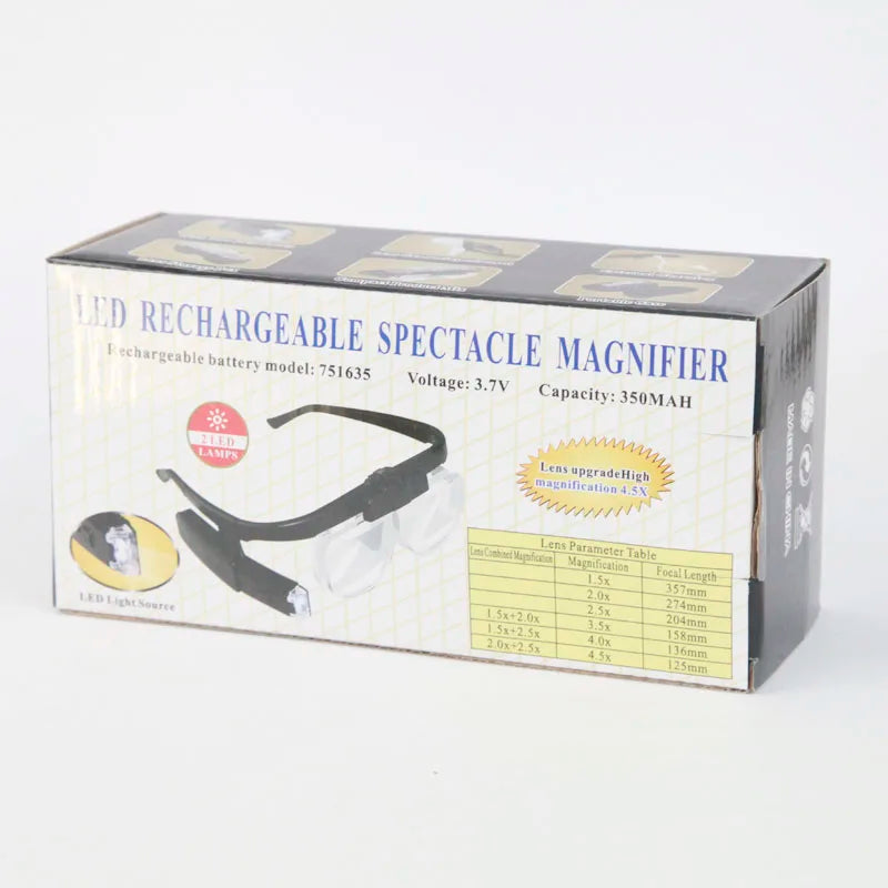Head Glasses Magnifying Glass USB Rechargeable Monocle Glasses Magnifying Glass Led Watchmaker Repair Wearing Glasses Magnifier Peaceful Pleasures Health and Wellness